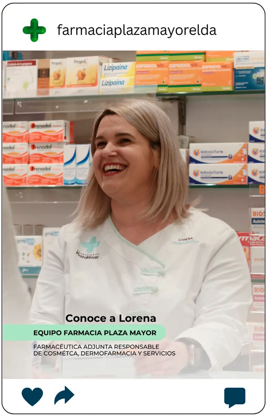 Farmacéutica adjunta en Elda Lorena, del equipo de Farmacia Plaza Mayor Elda