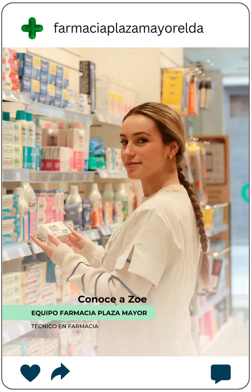 Técnico en Farmacia Zoe, perteneciente al equipo de Farmacia Plaza Mayor Elda